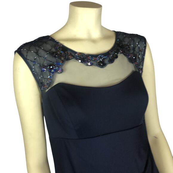 DAVID'S BRIDAL long beaded illusion cap-sleeve dress size 12 - Picture 7 of 17